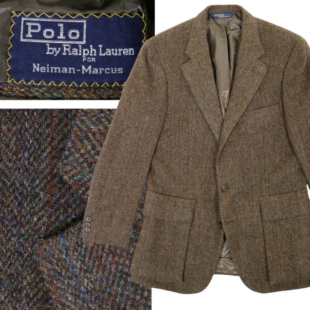 Vtg Polo Ralph Lauren Sport Coat Blazer Tweed Herringbone Wool USA Men 40R EUC